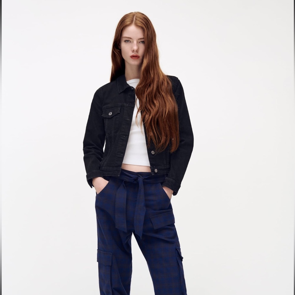 Zara Black Basic Denim Jacket Sz Xs - image 2